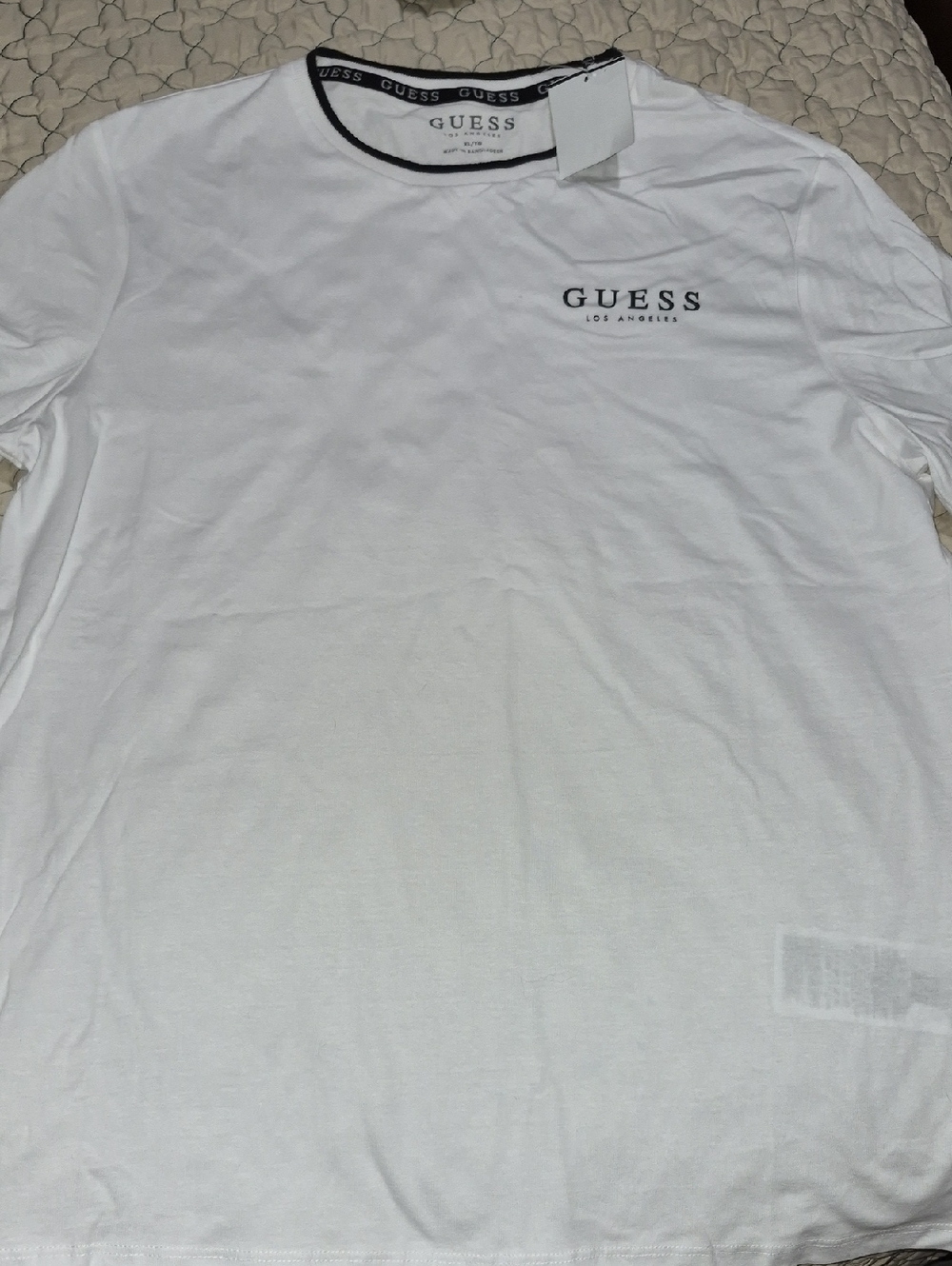 Guess White Short Sleeve Crewneck T-Shirt with Black Logo Trim